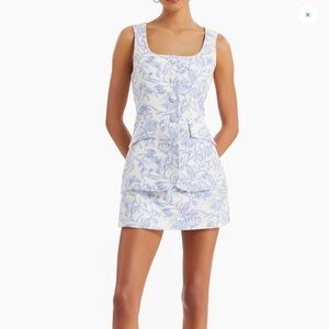 Amanda Uprichard Kya Blue and White Floral Mini Skort Romper Dress